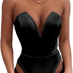 Black Strapless Bodysuit